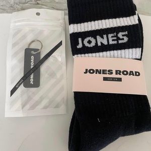 Jones Road Beauty Black & White Logo Socks - SZ 6-9 with Key Chain NEW